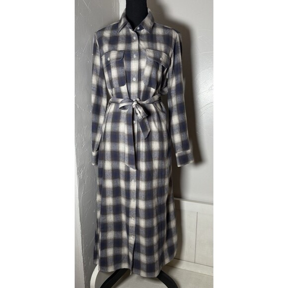 Cloth & Portrait Blue Plaid Shirt Dress Long Size Small Preppy Soft Classic - Picture 1 of 16